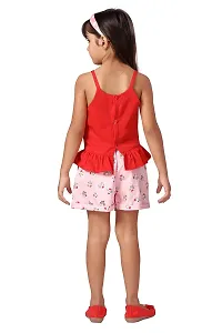 baby wish Girl Dress Full Length Fancy Frock Floral Prints Girls Sleeveles Top Plazzo Set Dress Girls Wedding Party Dress Two Piece Frock Top Bottom Gift Set (Red Shorts Wear, 0-1Y)-thumb3