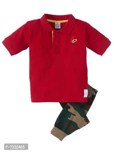 baby wish Baby Boy Clothes Kids Clothing Set Polo Short Sleeve T-Shirt Tops Long Pants Casual Outfit Camouflage Unisex Clothes Baby and Toddler Boys Snug Fit Cotton Pajamas (Red Set, 3-6M)