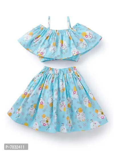 baby wish Girl's Dresses Frock for Girl's Off Shoulder Short Sleeve Outfits Floral Prints Ruffle Two Piece Crop Tops Skirt Set Fancy Toddler Clothes Girl Wear