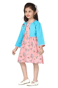 baby wish Girl Dress Full Length Fancy Frock Floral Prints Girls SleevelesJacket Frock Dress Girls Wedding Party Dress Two Piece Frock Top Bottom Gift Set ((Pink Jacket Frock, 1-2Y)-thumb1