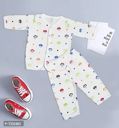 Babywish Baby Boy's Full Sleeve Daily Wear Cute Mushroom All-over Colourful Print Jhabla with Combo Top Trouser Set (White, 9-12 Months)-thumb2