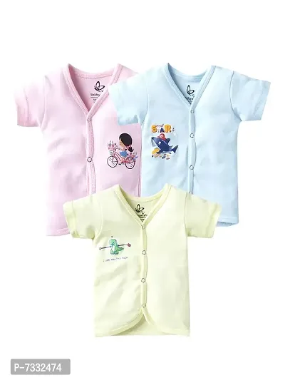 baby wish Baby Clothes Set for Kids Pure Cotton Snap Front Button Open Half Sleeves Jabla Vest T-Shirt Infant Dress Newborn Jhabla Pajama Set Kids Vest Set of 3