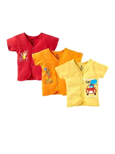 baby wish Baby Clothes Set for Kids Pure Snap Front Button Open Half Sleeves Jabla Vest T-Shirt Infant Dress Newborn Jhabla Pajama Set Kids Vest Set of 3