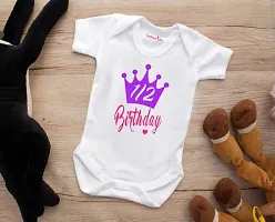 baby wish Half Birthday Baby Bodysuits Newborn Romper Half Sleeve Envelope Neck Cute Outfit 1/2 Birthday (9-12 Months, White)-thumb2