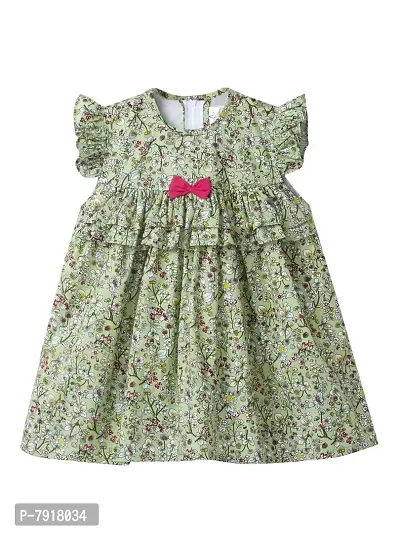 baby wish Girl Dress Babygirl Frock Floral Prints Girls Short Sleeve Wings Dress Girls Cotton Frock (Green Bow, 2-3Y)-thumb0
