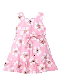 baby wish Girl Dress Knee Length Frock Floral Prints Girls Sleeveles Dress Girls Cotton Frock (Floral Button Pink, 1-2Y)-thumb1