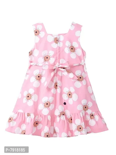 baby wish Girl Dress Knee Length Frock Floral Prints Girls Sleeveles Dress Girls Cotton Frock (Floral Button Pink, 1-2Y)-thumb2