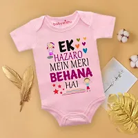 baby wish Baby Bodysuits Newborn Romper Half Sleeve Unisex Onesies Pink Romper EK HAZARO MEIN MERI BEHANA HAI -thumb1