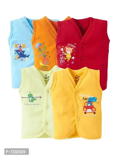 baby wish Baby Clothes Set for Kids Pure Cotton Snap Front Button Open Half Sleeves Jabla Vest T-Shirt Infant Dress Newborn Jhabla Pajama Set Kids Vest Set of 5-thumb0