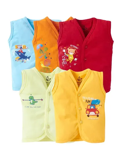 baby wish Baby Clothes Set for Kids Pure Snap Front Button Open Half Sleeves Jabla Vest T-Shirt Infant Dress Newborn Jhabla Pajama Set Kids Vest Set of 5