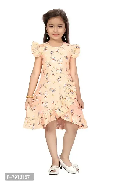 baby wish Girl Dress Knee Length Frock Floral Prints Girls Flutter Wings Sleeve Dress Girls Cotton Frock TOP Crape Jasmine Floral