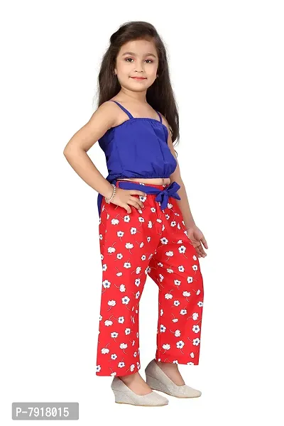 baby wish Girl Dress Full Length Fancy Frock Floral Prints Girls Sleeveles Top Plazzo Set Dress Girls Wedding Party Dress Two Piece Frock Top Bottom Gift Set (Red Daisy Plazzo, 3-4Y)-thumb5