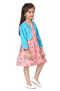 baby wish Girl Dress Full Length Fancy Frock Floral Prints Girls SleevelesJacket Frock Dress Girls Wedding Party Dress Two Piece Frock Top Bottom Gift Set ((Pink Jacket Frock, 1-2Y)-thumb2