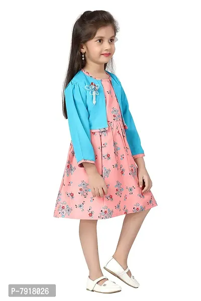 baby wish Girl Dress Full Length Fancy Frock Floral Prints Girls SleevelesJacket Frock Dress Girls Wedding Party Dress Two Piece Frock Top Bottom Gift Set ((Pink Jacket Frock, 1-2Y)-thumb3