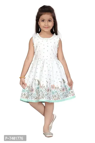 baby wish Girl Dress Knee Length Frock Floral Prints Girls Flutter Wings Sleeve Dress Girls Cotton Frock TOP (Blue Floral Frocks, 9-10Y)-thumb0
