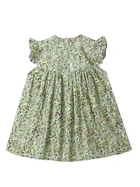 baby wish Girl Dress Babygirl Frock Floral Prints Girls Short Sleeve Wings Dress Girls Cotton Frock (Green Bow, 2-3Y)-thumb1