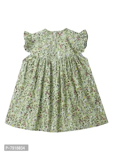 baby wish Girl Dress Babygirl Frock Floral Prints Girls Short Sleeve Wings Dress Girls Cotton Frock (Green Bow, 2-3Y)-thumb2