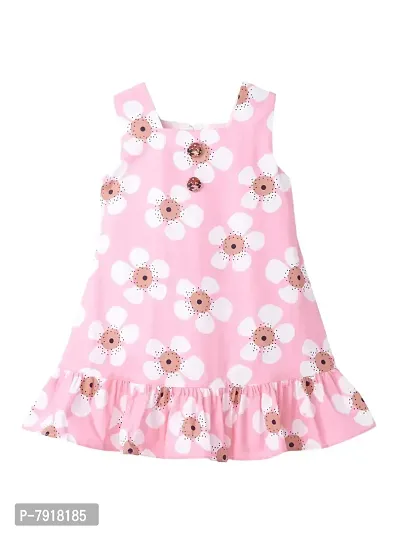 baby wish Girl Dress Knee Length Frock Floral Prints Girls Sleeveles Dress Girls Cotton Frock (Floral Button Pink, 1-2Y)-thumb0