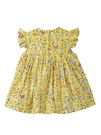 baby wish Girl Dress Knee Length Frock Floral Prints Girls Short Sleeve Wings Dress Girls Cotton Frock (Yellow Bow, 3-4Y)-thumb1