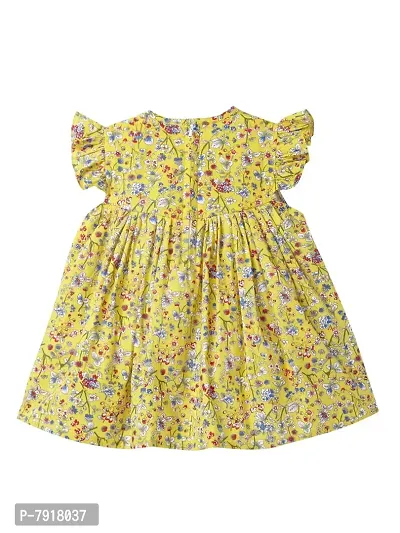 baby wish Girl Dress Knee Length Frock Floral Prints Girls Short Sleeve Wings Dress Girls Cotton Frock (Yellow Bow, 3-4Y)-thumb2