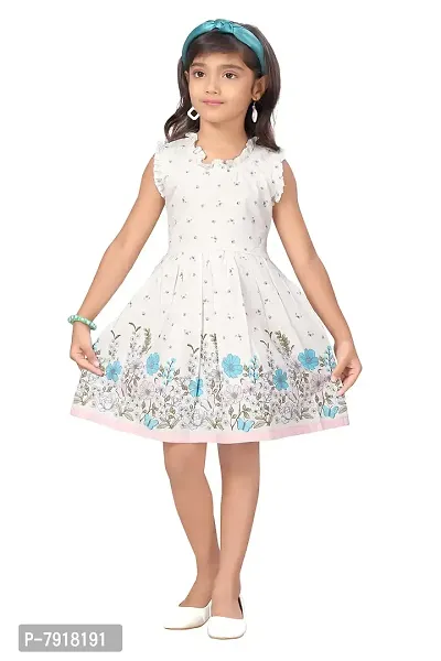 baby wish Girl Dress Knee Length Frock Floral Prints Girls Flutter Wings Sleeve Dress Girls Cotton Frock TOP (Pink Floral Frocks, 4-5Y)