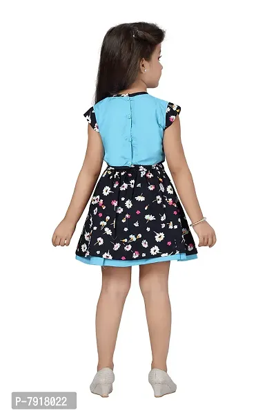 baby wish Girl Dress Knee Length Fancy Frock Floral Prints Girls Half Sleeve Dress Girls Cotton Frock Midi Wedding Party Dress Two Piece Frock Top Skirt Gift Set (BlueBells Floral Blue, 4-5Y)-thumb3