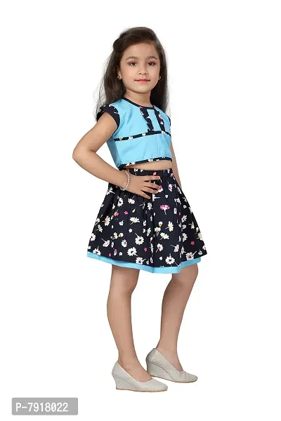 baby wish Girl Dress Knee Length Fancy Frock Floral Prints Girls Half Sleeve Dress Girls Cotton Frock Midi Wedding Party Dress Two Piece Frock Top Skirt Gift Set (BlueBells Floral Blue, 4-5Y)-thumb5