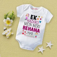 baby wish Baby Bodysuits Newborn Romper Half Sleeve Unisex Onesies White Romper EK HAZARO MEIN MERI BEHANA HAI -thumb1