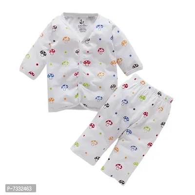 Babywish Baby Boy's Full Sleeve Daily Wear Cute Mushroom All-over Colourful Print Jhabla with Combo Top Trouser Set (White, 9-12 Months)