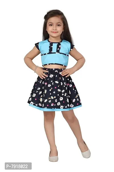 baby wish Girl Dress Knee Length Fancy Frock Floral Prints Girls Half Sleeve Dress Girls Cotton Frock Midi Wedding Party Dress Two Piece Frock Top Skirt Gift Set (BlueBells Floral Blue, 4-5Y)-thumb0