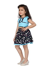 baby wish Girl Dress Knee Length Fancy Frock Floral Prints Girls Half Sleeve Dress Girls Cotton Frock Midi Wedding Party Dress Two Piece Frock Top Skirt Gift Set (BlueBells Floral Blue, 4-5Y)-thumb3