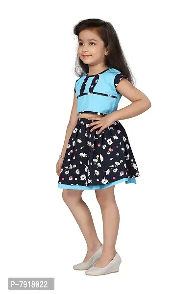 baby wish Girl Dress Knee Length Fancy Frock Floral Prints Girls Half Sleeve Dress Girls Cotton Frock Midi Wedding Party Dress Two Piece Frock Top Skirt Gift Set (BlueBells Floral Blue, 4-5Y)-thumb4