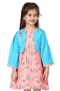 baby wish Girl Dress Full Length Fancy Frock Floral Prints Girls SleevelesJacket Frock Dress Girls Wedding Party Dress Two Piece Frock Top Bottom Gift Set ((Pink Jacket Frock, 1-2Y)-thumb4