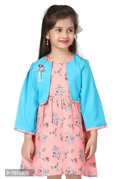 baby wish Girl Dress Full Length Fancy Frock Floral Prints Girls SleevelesJacket Frock Dress Girls Wedding Party Dress Two Piece Frock Top Bottom Gift Set ((Pink Jacket Frock, 1-2Y)-thumb5