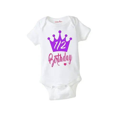 baby wish Half Birthday Baby Bodysuits Newborn Romper Half Sleeve Envelope Neck Cute Outfit FLORAL TWO 9-12 Months, White