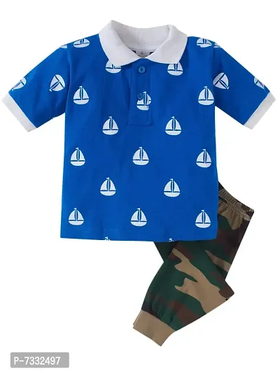 baby wish Baby Boy Clothes Kids Clothing Set Polo Short Sleeve T-Shirt Tops Long Pants Casual Outfit Camouflage Unisex Clothes Baby and Toddler Boys Snug Fit Cotton Pajamas (Blue Boat Set, 3-6M)