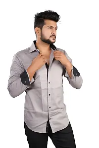 Comfortable Grey Cotton Casual Shirt For Men-thumb2