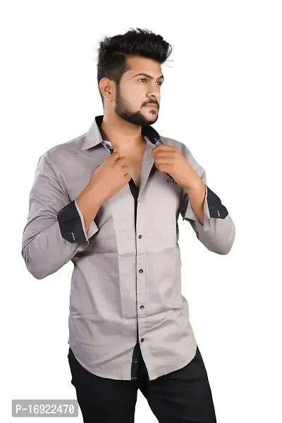 Comfortable Grey Cotton Casual Shirt For Men-thumb3