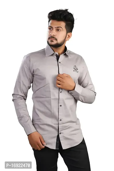 Comfortable Grey Cotton Casual Shirt For Men-thumb0