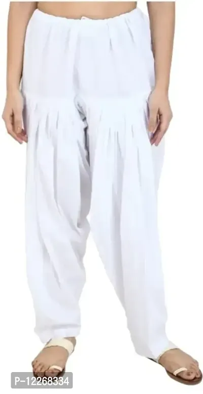 Branded Century Women's Traditional Cotton Full Patiala Salwar/Patiala Shahi Salwar/Punjabi Bottom with Heavy Fall (Stitched) (White)