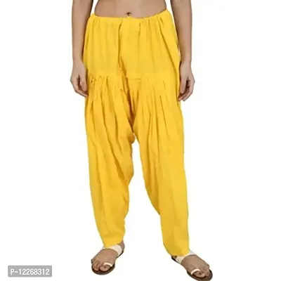 Branded Century Women's Traditional Cotton Full Patiala Salwar/Patiala Shahi Salwar/Punjabi Bottom with Heavy Fall (Stitched) (Yellow)