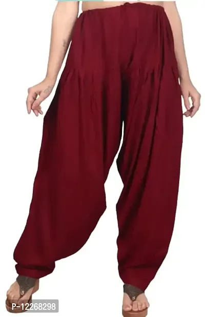 Branded Century Women's Traditional Cotton Full Patiala Salwar/Patiala Shahi Salwar/Punjabi Bottom with Heavy Fall (Stitched) (Maroon)