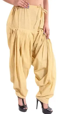 Branded Century Women's Traditional Cotton Full Patiala Salwar/Punjabi Bottom with Heavy Fall (Stitched) (Beige)-thumb2