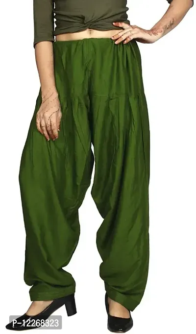 Branded Century Women's Traditional Cotton Full Patiala Salwar//Punjabi Bottom with Heavy Fall (Stitched) (Dark Green)