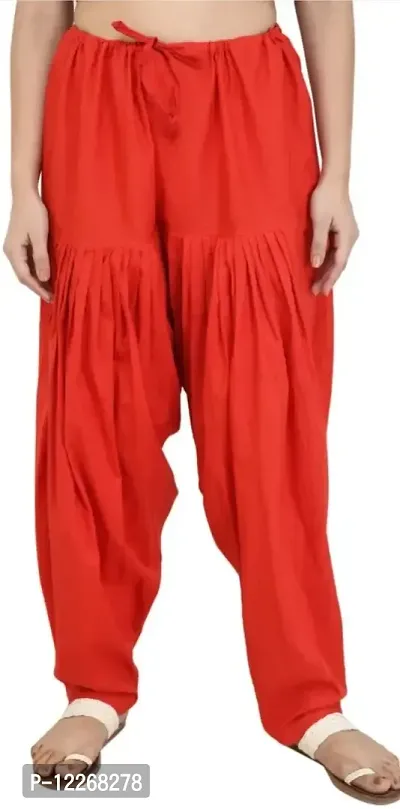 Branded Century Women's Traditional Cotton Full Patiala Salwar/Patiala Shahi Salwar/Punjabi Bottom with Heavy Fall (Stitched) (Red)-thumb0