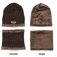 Ultra Soft Unisex Beanie Cap with Neck Warmer for Men  Women.BROWN-thumb2
