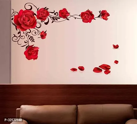 Designer Rose Flowers With Vine Blowing On My Wall Sticker-thumb0