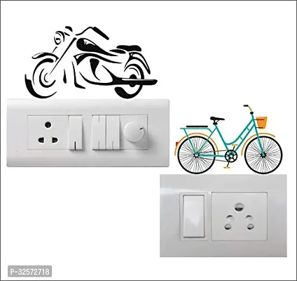 Penal Decorative Colorful Wall Decal Sticker Of Bicycle And Moter Cycle(Pvc Vinyl Multicolor)-thumb0