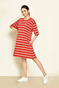 Stylish Red Cotton Striped A-Line Dress For Women-thumb2