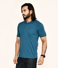 Stylish Navy Blue Cotton Blend Solid Polos For Men-thumb3